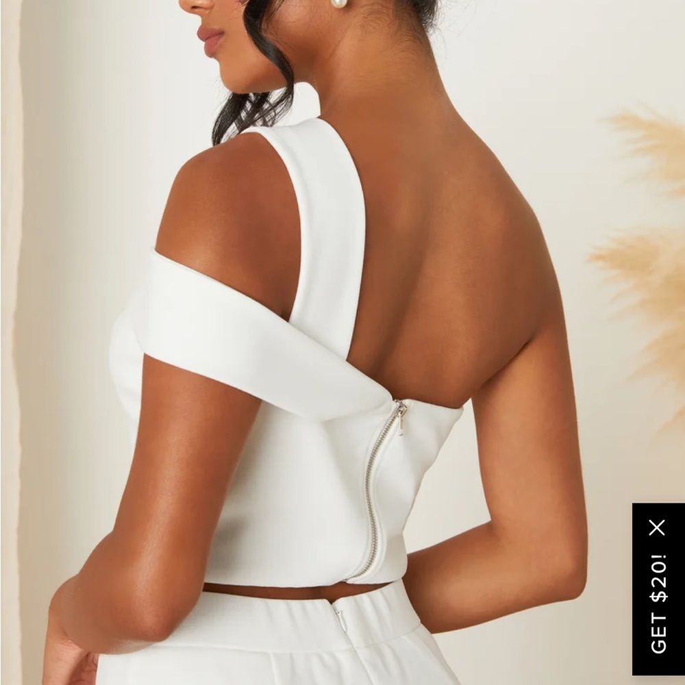 Brand new Bold and Ambitious White One-Shoulder Two-Piece Jumpsuit